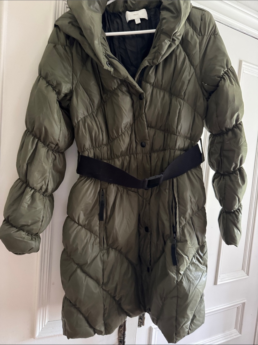 Walter Baker Olive Green Quilted Belted Puffer Coat